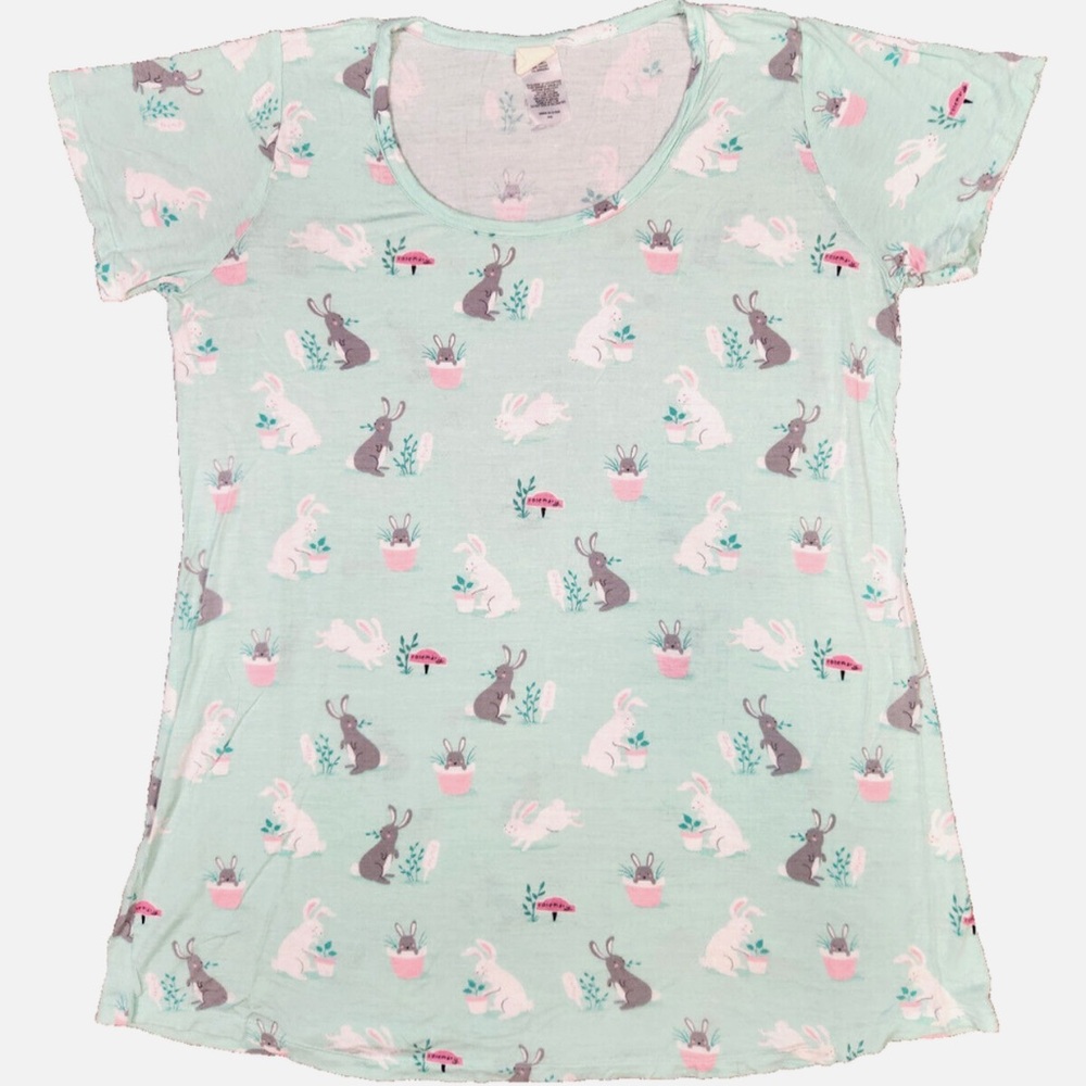 Nite Nite Munki Munki SS Sleep Shirt Dress Seafoam Green Bunnies - Women's XS